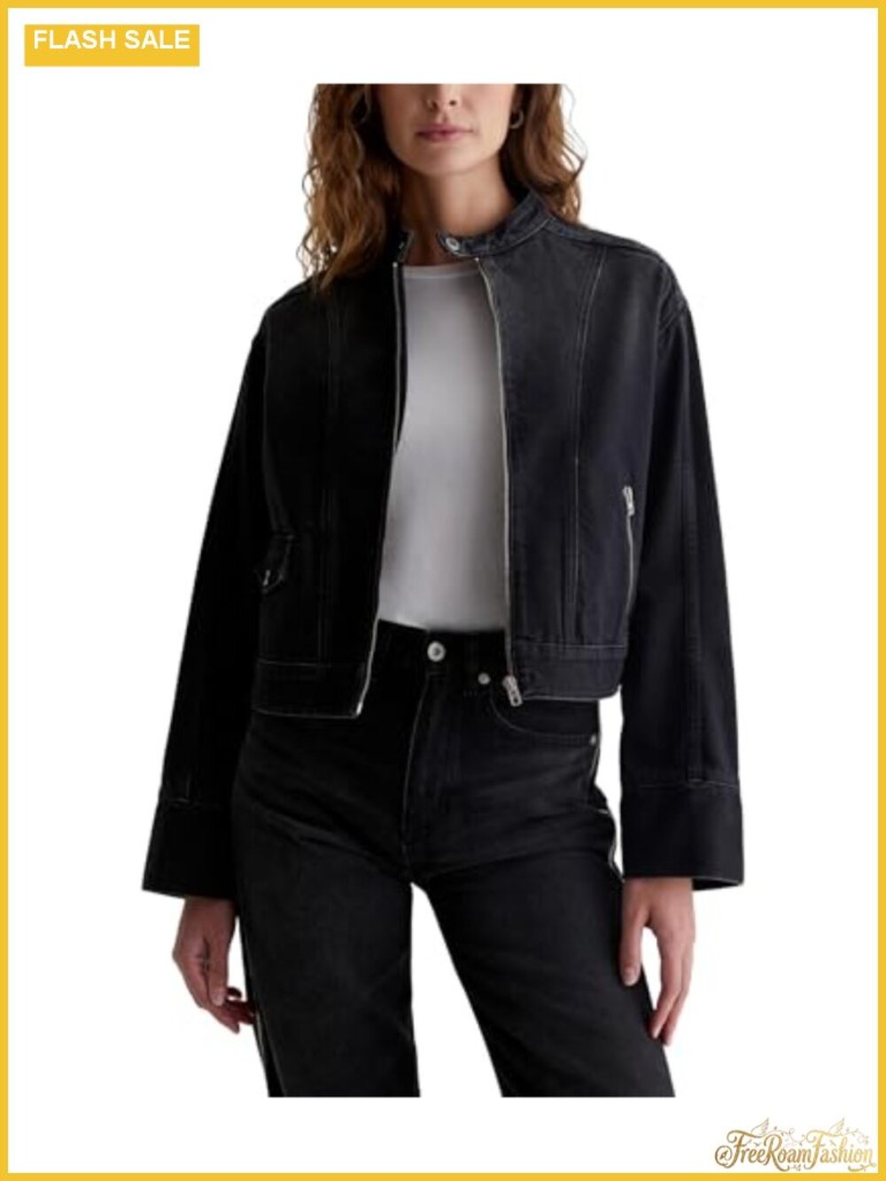 Laney Moto Jacket Boxy Fit Collarless Wide Sleeve Zip Pockets Recycled Cotton